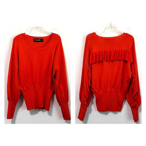 Gabrielle Union Sweater L Orange Ruffle Back New York & Co Knit Long Sleeve Boho